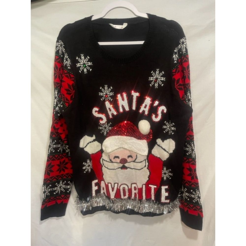 No Boundaries Santa's Favorite XXXL Ugly Christmas Sweater Tinsel Sequins Bells